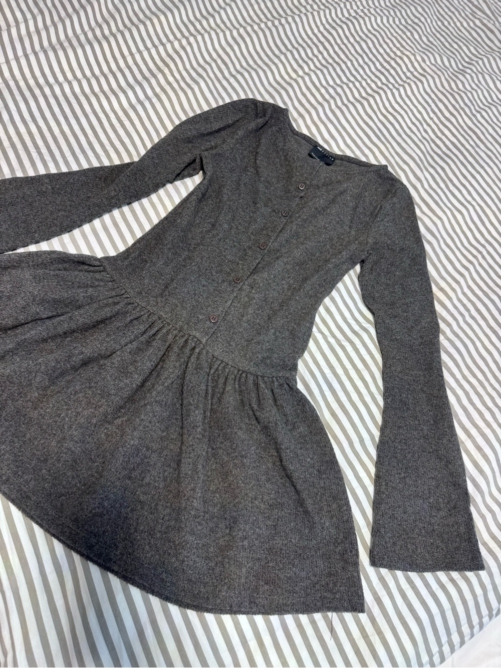 ASOS Gray Button-Front Long Sleeve Knit Mini Dress